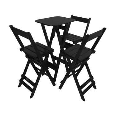 Imagem de Mesa Bistrô Alta Dobravel com 3 Banquetas Madeira Restaurante Preto