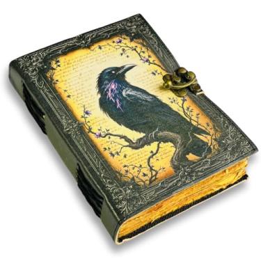 Imagem de Diário de couro de corvo de corvo gótico para homens e mulheres com fechadura, 200 livros de materiais de bruxaria, presentes de bruxaria para mulheres, preto Grimório, livro de feitiços, caderno