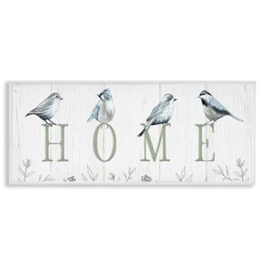 Imagem de Stupell Industries Pássaros empoleirados Home Letters Design de arte giclée emoldurado branco por Elizabeth Tyndall, 25 x 61
