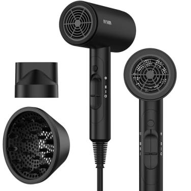 Imagem de FUNTIN Secador De Cabelo, Secador De Cabelo Com Difusor, Escova E Pente Para Mulheres, 4C, Cabelos Grossos E Cacheados, 1800W - Preto Profissional