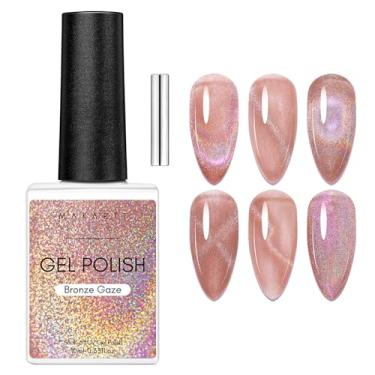 Imagem de Makartt Esmalte de gel Cat Eye: Esmalte universal arco-íris holográfico gel bronze brilho brilho efeito magnético exclusivo gel de unhas para arte de unhas DIY UV LED imersão manicure 10 ml