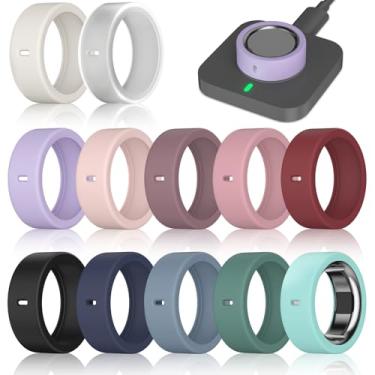 Imagem de Pacote com 12 capas de anel compatíveis com Oura Ring Gen 4/Oura Ring Gen 3 Horizon/Gen 3 Heritage, Surport Charging com capa, protetor de anel de silicone elástico antiarranhões para homens e