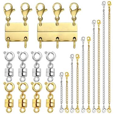 Imagem de Conjunto de fecho e extensor de colar Evnlo Multi Gold and Silver
