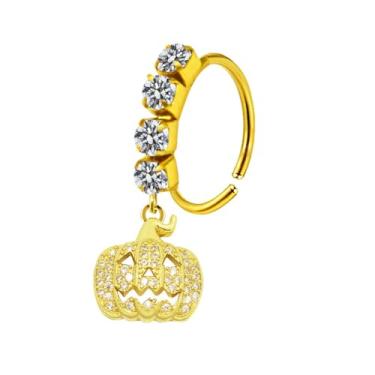 Imagem de Niaspi Anel de nariz de abóbora de Halloween para mulheres 20 g de aço inoxidável com strass de cristal e pingente de abóbora argolas de narina penduradas para piercing de nariz, 20g, Aço inoxidável