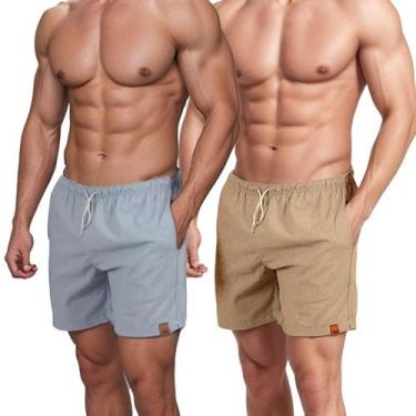 Imagem de Kit 2 Short De Linho Masculino Básico Mauricinho Premium Lavado De Alt