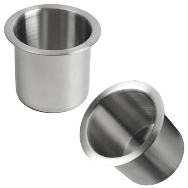 Imagem de OEMASSIVE 2 peças de suporte de copo de aço inoxidável de 8,4 cm suporte de copo de mesa de pôquer prateado para carro, barco, sofá, cinema, iate, suporte de copo