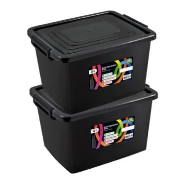 Imagem de Kit 2 Unidades Caixa Organizadora com Alça 20 Litros – Container Plástico com Tampa para Casa e Escritório