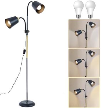Imagem de AoMck Lâmpada de leitura de chão, lâmpadas de piso de metal industrial para sala de estar com pescoço de ganso ajustável, dobrável, 2 em 1, candeeiros de mesa de leitura para sala de estar, quarto