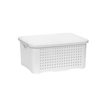 Imagem de Caixa Organizadora Pequena Rattan Com Tampa 3 Litros (Branco)