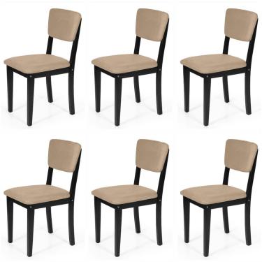 Imagem de Conjunto 6 Cadeiras De Jantar Estofada Em Madeira Maciça Ella Preto/bege