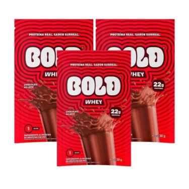 Imagem de Kit 3 whey protein sache 22g concentrado chocolate leite 30g bold