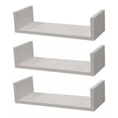 Imagem de Jogo 3 Prateleira U 70X20 Quarto Sala Cozinha Mdf Branco