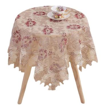 Imagem de Fhberni Toalha de mesa floral vermelha redonda – Capa de mesa decorativa elegante bordada de renda para café e casamento (vermelha, 89 cm redonda)