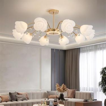 Imagem de Luminária Pendente Flor Pastoral Americana Lâmpada Pendente Moderna De Luxo Para Sala De Estar, Sala De Jantar, Quarto, Casa De Campo, Lustre De LED (Gold C 10 Lights 1PCS)