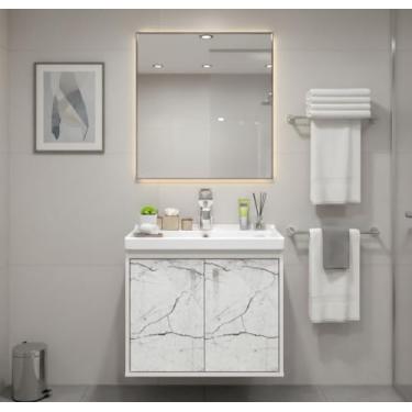 Imagem de Gabinete Armário para Banheiro 50cm MDF com Cuba - Bergamo (Branco)