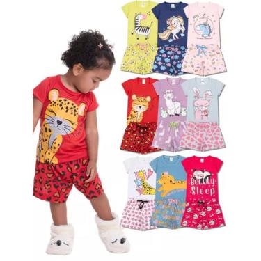 Imagem de Kit Sortido 8 Peças Pijama Curto Bebê Menina 4 Camisas 4 Bermudas Kit 