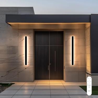 Imagem de Haylen | Luminária de parede externa impermeável, regulável por LED com controle remoto 3000K-6000K, luzes longas para varanda externa, luminária com fio, arandela de parede externa de pátio, pacote