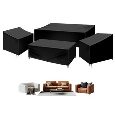 Imagem de 4 capas de móveis de pátio, capa impermeável para móveis ao ar livre com cordão, capa protetora de cadeira de sofá à prova de vento, capas resistentes para gramado e pátio, sofá e sofá