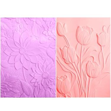 Imagem de Pasta de gravação em relevo 3D de 2 peças para fazer cartões de tulipa flor floral texturas de flores impressas fundo plástico molde de pastas para scrapbooking DIY e outros trabalhos manuais de papel