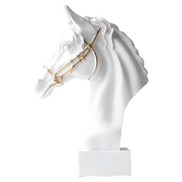 Imagem de Kuntesetty Estátua de Cabeça de Cavalo de Resina, Escultura Decorativa, Estatueta para Mesa, Estante, Loja, Branco, Tamanho real