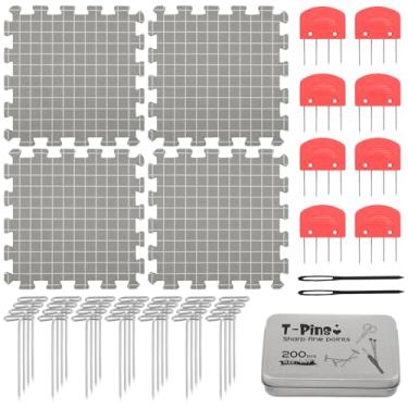 Imagem de Tapetes de bloqueio para tricô, montagem versátil, placas de bloqueio extra grossas para projetos de crochê com linhas de grade, 200 pinos em T e bolsa de armazenamento incluídos para suprimentos de