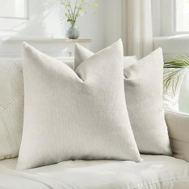 Imagem de HAUSSY Capas de almofada decorativas de chenille 66 x 66 cm conjunto de 2, capas de almofada decorativas de linho falso macias e aconchegantes para sofá-cama sala de estar, madeira branca natural