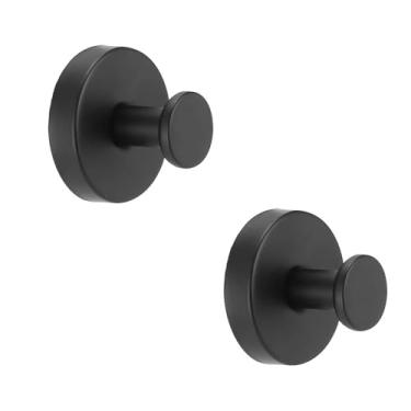Imagem de OHAOLYLE Ganchos de ventosa para chuveiro, gancho de chuveiro sem broca para parede de porta de vidro da janela do banheiro, cabide de guirlanda, gancho removível de toalha de metal (2, preto)