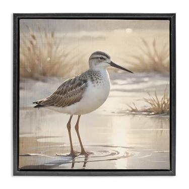 Imagem de Stupell Industries Arte de parede em tela flutuante preta Sunlit Sandpiper in Shallow Water, design de Susan Arnot, 63 x 63 cm