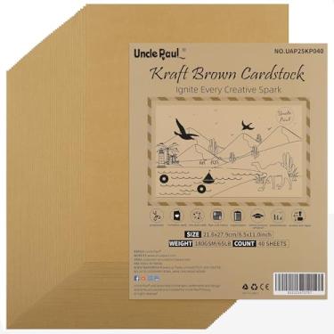 Imagem de Uncle Paul Cartão Kraft marrom com 40 folhas – 21 x 28 cm, capa dupla face, papel para impressora de 29,5 kg, perfeito para álbuns, artesanato, cartões de visita 180 g/m² UAP25KP040