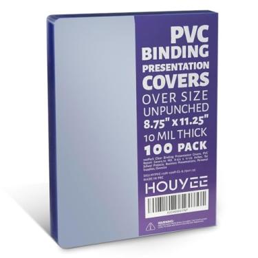 Imagem de HOUYEE Pacote com 100 capas de apresentação de encadernação transparente, capas de relatório de PVC, 10 mm, 21 x 28 cm, para projetos escolares, apresentações de negócios, suprimentos pessoais,