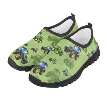 Imagem de Doojoayie Tênis infantil sem cadarço, respirável, para meninos e meninas, casual, roupas de Natal, Caminhão verde, 15