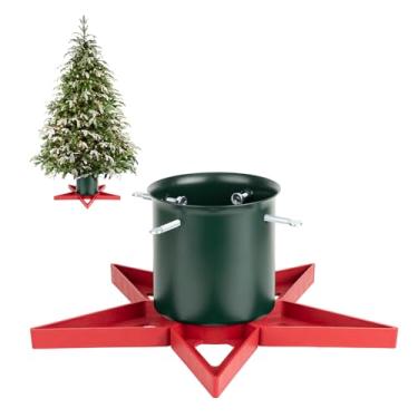 Imagem de Suportes de árvore de Natal para árvores reais Base de suporte de árvore de Natal de metal para árvore viva de 1,8 m, vermelho e verde, serve para troncos de árvore de Natal de até 12 cm para