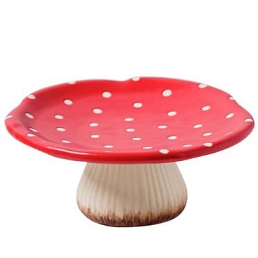 Imagem de Suporte de bolo de cogumelo, bandeja de servir de cerâmica de segurança de bolinhas de 23 cm, pratos de jantar fofos, massas e muito mais.