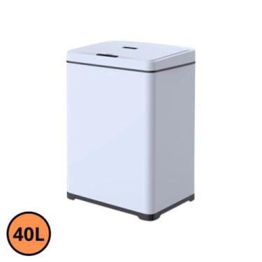 Imagem de Lixeira Automática Retangular 40 Litros com Sensor em Aço - Branca - G