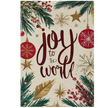 Imagem de Pfrewn Bandeira de jardim de inverno de Natal 30,5 x 45,7 cm com enfeite de azevinho dupla face bolas pequenas bandeiras de quintal Bem-vindo sazonal ao ar livre faixa interna para decoração de casa