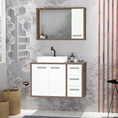 Imagem de Gabinete para Banheiro com Cuba e Espelho Turin 80 Avelto / Branco C/ 