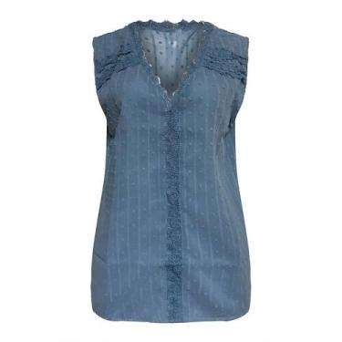 Imagem de Blusa feminina casual sem mangas alargadas com decote em V sólido solt