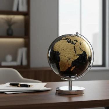 Imagem de Globo Terrestre Giratório Decoração Luxo Metal Mesa Presente Mapa Mund