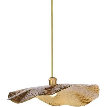 Imagem de Luminária pendente de flor de lótus, grande luminária pendente de folha de lótus, ilha de cozinha, luminária suspensa de teto industrial de fazenda de metal dourado, lustre moderno de meados