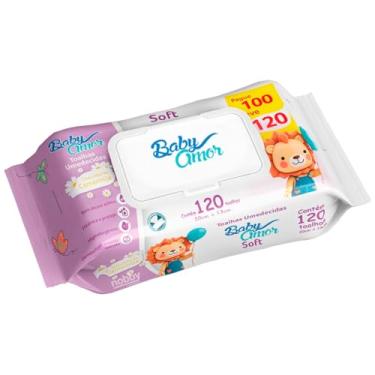 Imagem de Baby Amor Lenços Umedecidos Soft, 120 Unidades, Hipoalergênico, Sem Álcool Etílico, 20cm x 13cm
