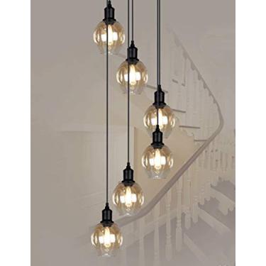 Imagem de Lustre pendente espiral moderno com esferas de vidro para escada duplex de vila, lustre longo E27 LED tamanho grande (10 esferas)