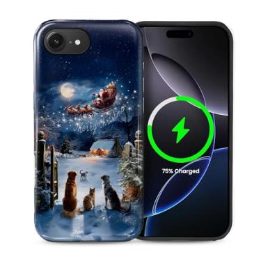 Imagem de casesok Capa para iPhone 16e, compatível com MagSafe, capa rígida de camada dupla + capa de silicone, proteção de corpo inteiro à prova de choque para iPhone 16e-Noite de Neve Trenó Papai Noel