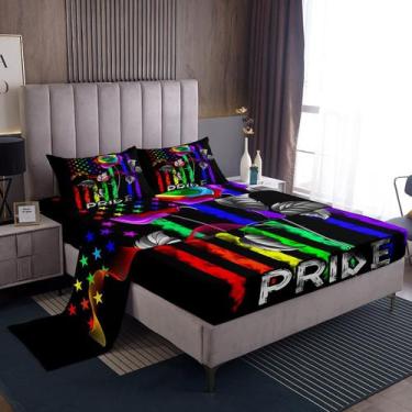 Imagem de Conjunto de lençóis Erosebridal Gay Pride Queen Size com 2 fronhas