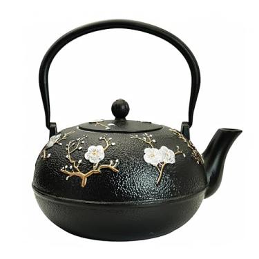 Imagem de YJX Bule de chá grande de ferro fundido de 1,726 g para fogão, tesubin japonês, bule de chá pesado e durável, chaleira com infusor de aço inoxidável para chá solto, padrão floral (1800 ml)