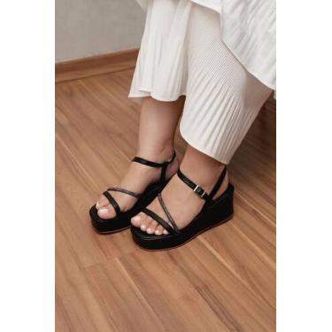 Imagem de 800-07 Sandalia Anabela Plataforma Strass Brilho - SUBLIME, Preto, 37