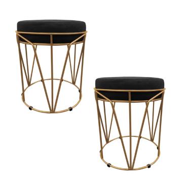 Imagem de Kit 02 Puffs Babu Suede Preto Base Dourado D03 - D'Rossi