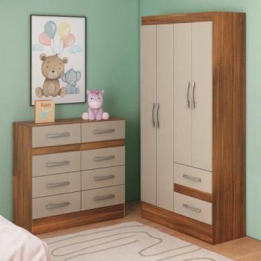 Imagem de Quarto Infantil com Cômoda 8 Gavetas e Guarda-roupa 4 Portas e 2 Gavet