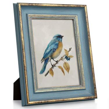 Imagem de Porta-retratos Sapowerntus Vintage Gold Line Blue 5x7