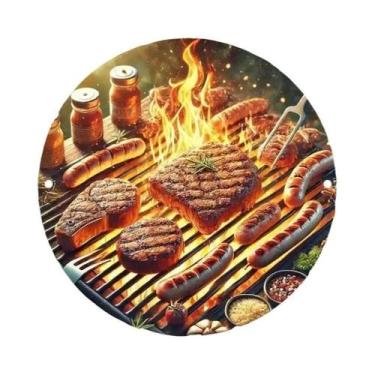 Imagem de Placa De Metal Vintage Redonda Com Tema Churrasco E Utensílios Para Bi