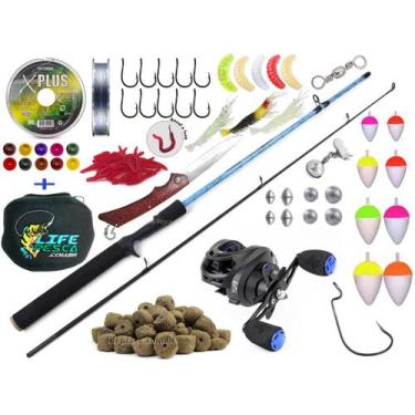 Imagem de Kit Pesca Vara 1,50m 25lbs 2P + Carretilha M21 Pro Black Blue + Linha 